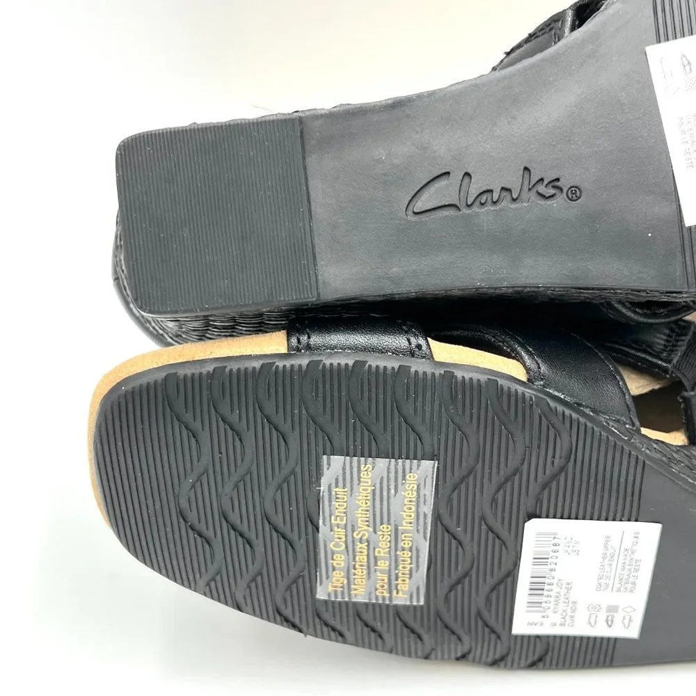 Clarks Womens Size 7 7M Kyarra Joy Black Leather‎ Wedges Sandals Shoes